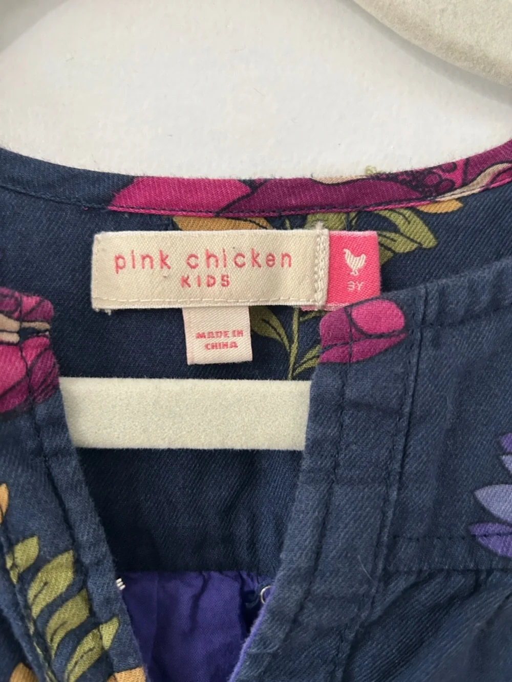 Pink Chicken Dress Girls 3Y Navy Floral Playful Long Sleeve Tunic
